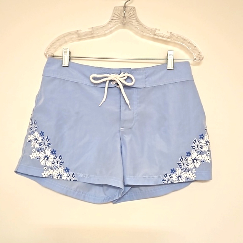 RAYA SUN Medium pull open drawstring tropical flower UNISEX blue and white EUC